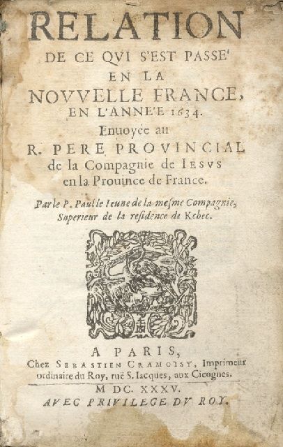Page titre d'un livre avec du texte en français ainsi qu'une gravure au centre de la page