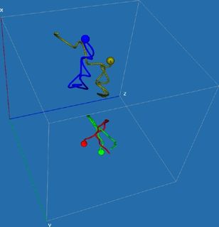 Simulation graphique de lignes sinueuses bleues, jaunes, rouges et vertes, sur un fond bleu